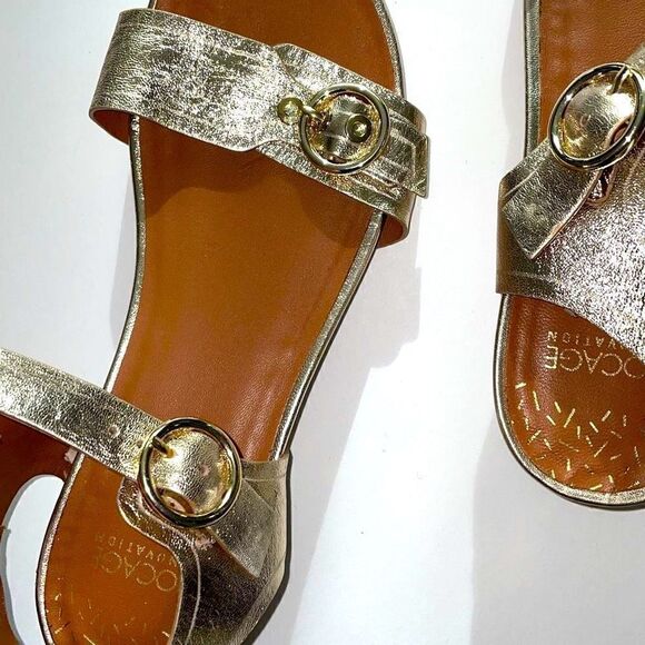 Bocage Innovation gold metallic leather low wedge buckle sandals EU39 - Picture 8 of 12